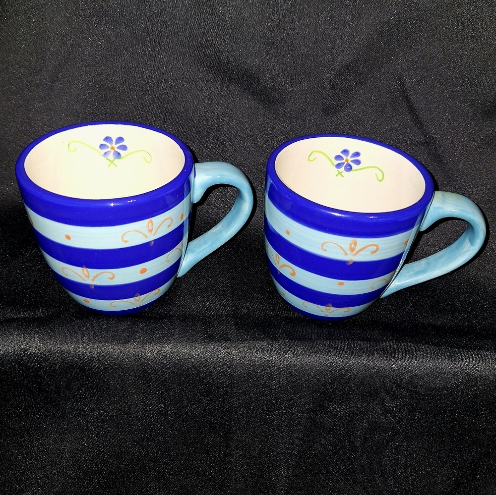 Set of 2 Discontinued Pfaltzgraff Coffee Mugs~La Rochelle~Handpainted~Stoneware